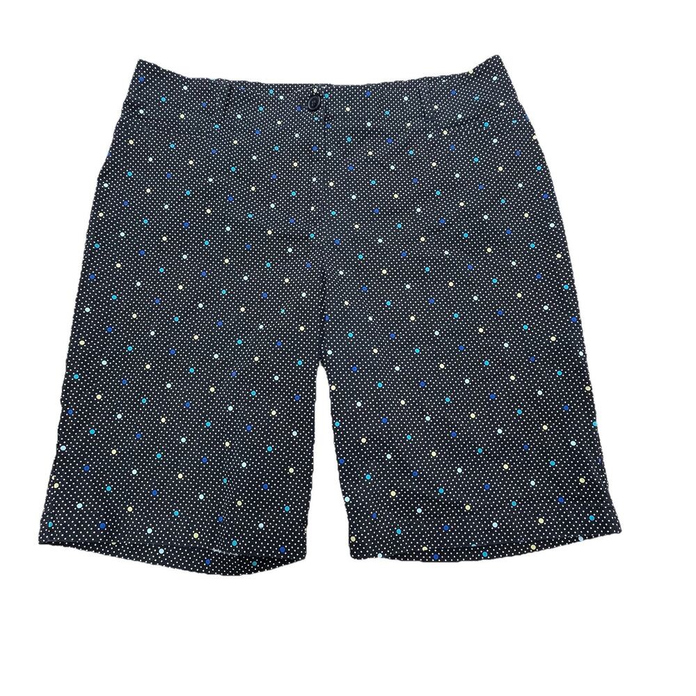 Talbots Polka Dot Bermuda Shorts Womens 14 Black Cotton Stretch Preppy Mature